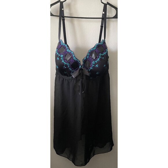Cacique 22/24 Babydoll Nightie Lingerie With Purple & Blue Embroidered Lace - Picture 1 of 5